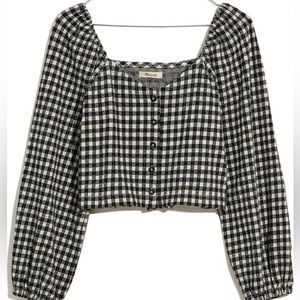 Madewell Gingham Puff Sleeve Crop Top. Size M